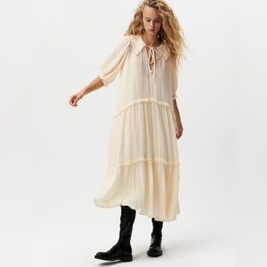 NWT Zara off white long cotton dress with slip underdress. Large. Gorgeous!